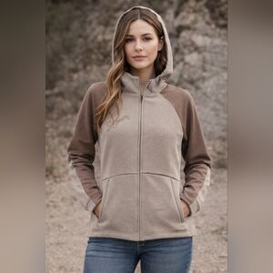 Salomon Vintage Soft Shell Jacket Zip Up Hood Women's Sz Large Brown Tan
